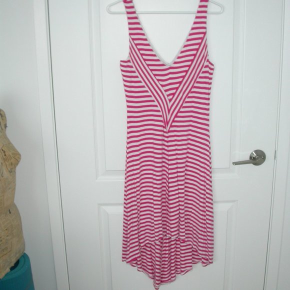 Hot Pink and White Striped Hi Low Dress - Picture 3 of 8